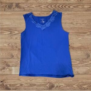 White Stag Royal Blue Tank Top with Floral Trim